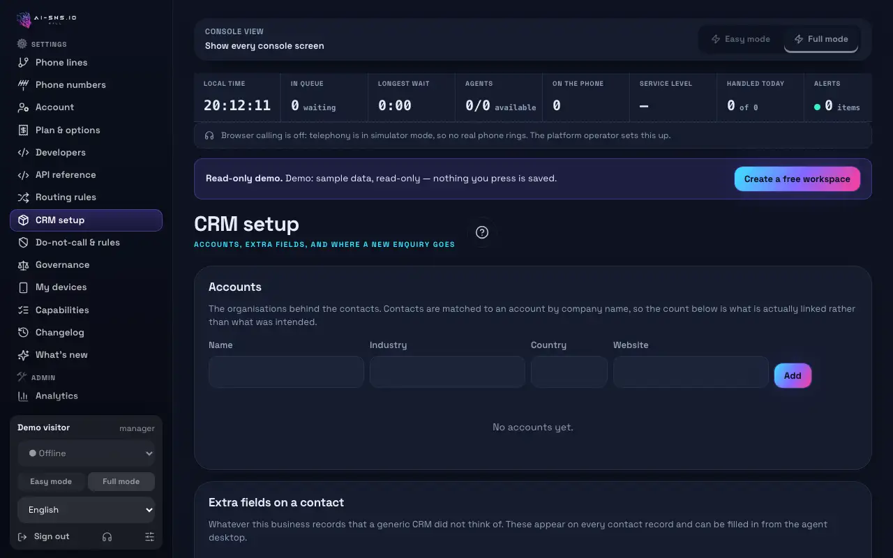 Configurare CRM: Conturi, Câmpuri suplimentare pe un contact, Unde ajunge o solicitare nouă și Posibile duplicate.