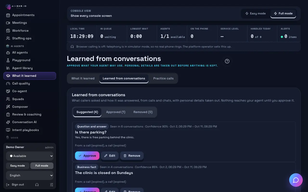 Schermata di Appreso dalle conversazioni