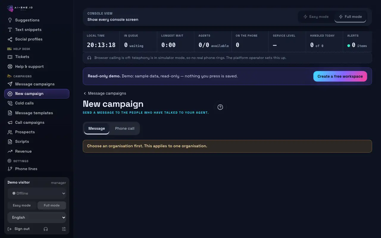 La pagina della nuova campagna con Chi lo riceve, Risposte, Contenuto, Modelli suggeriti e l'anteprima del messaggio.