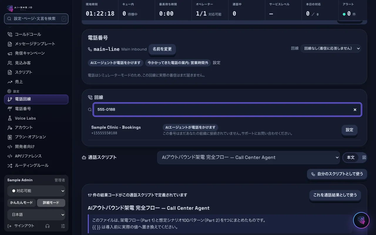 パソコンで見た「電話回線」の画面