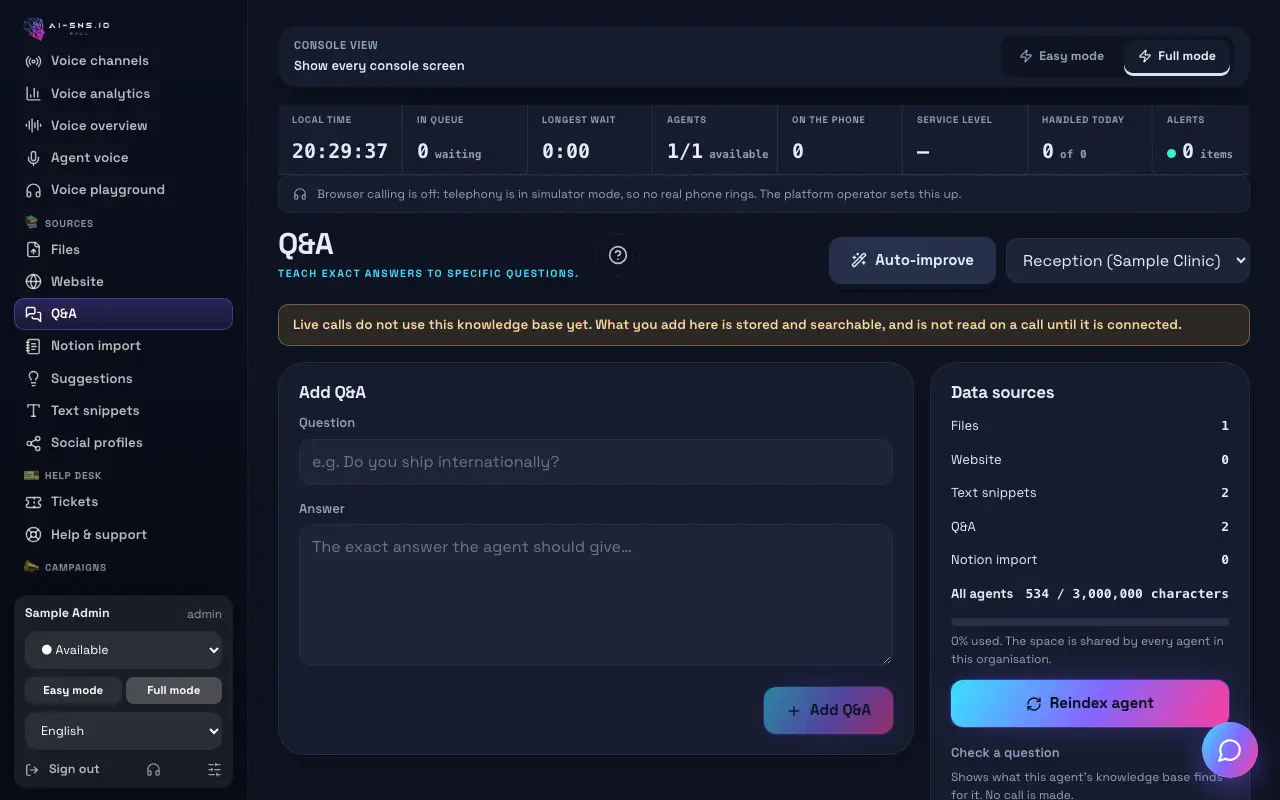 Página de Preguntas y respuestas: formulario Añadir pregunta y respuesta, Fuentes de datos con Probar una pregunta, Mejora automática y la lista