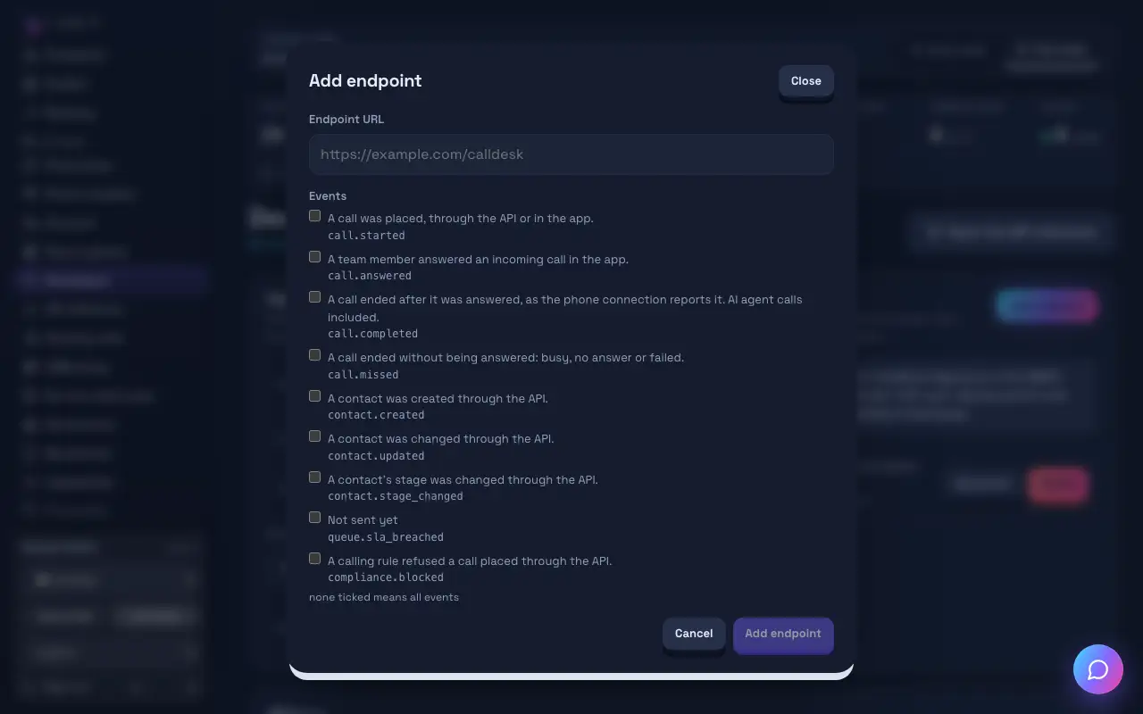 Tambah dan uji webhook: layar di komputer