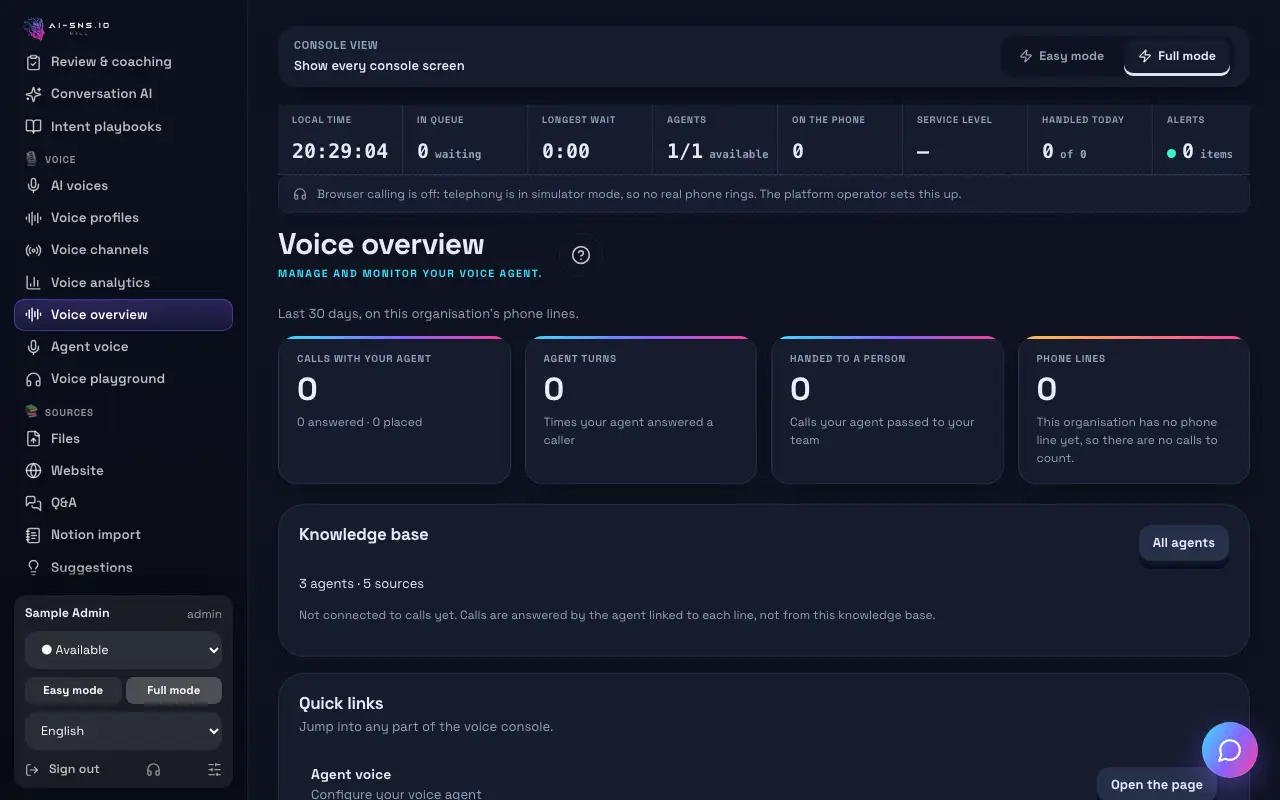 Panoramica voce e link rapidi: la schermata su computer